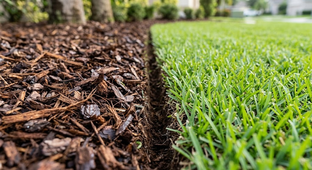 Clean mulch and sod edge line in a Safety Harbor yard